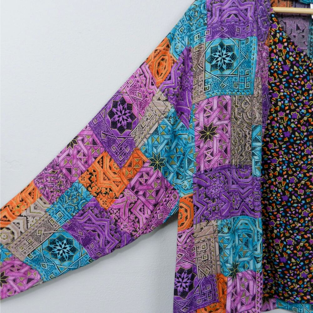 Vintage Laura Kieffer Twofer Jacket Top Sz XL Purple Teal Black Print 80s 90s - Picture 8 of 12